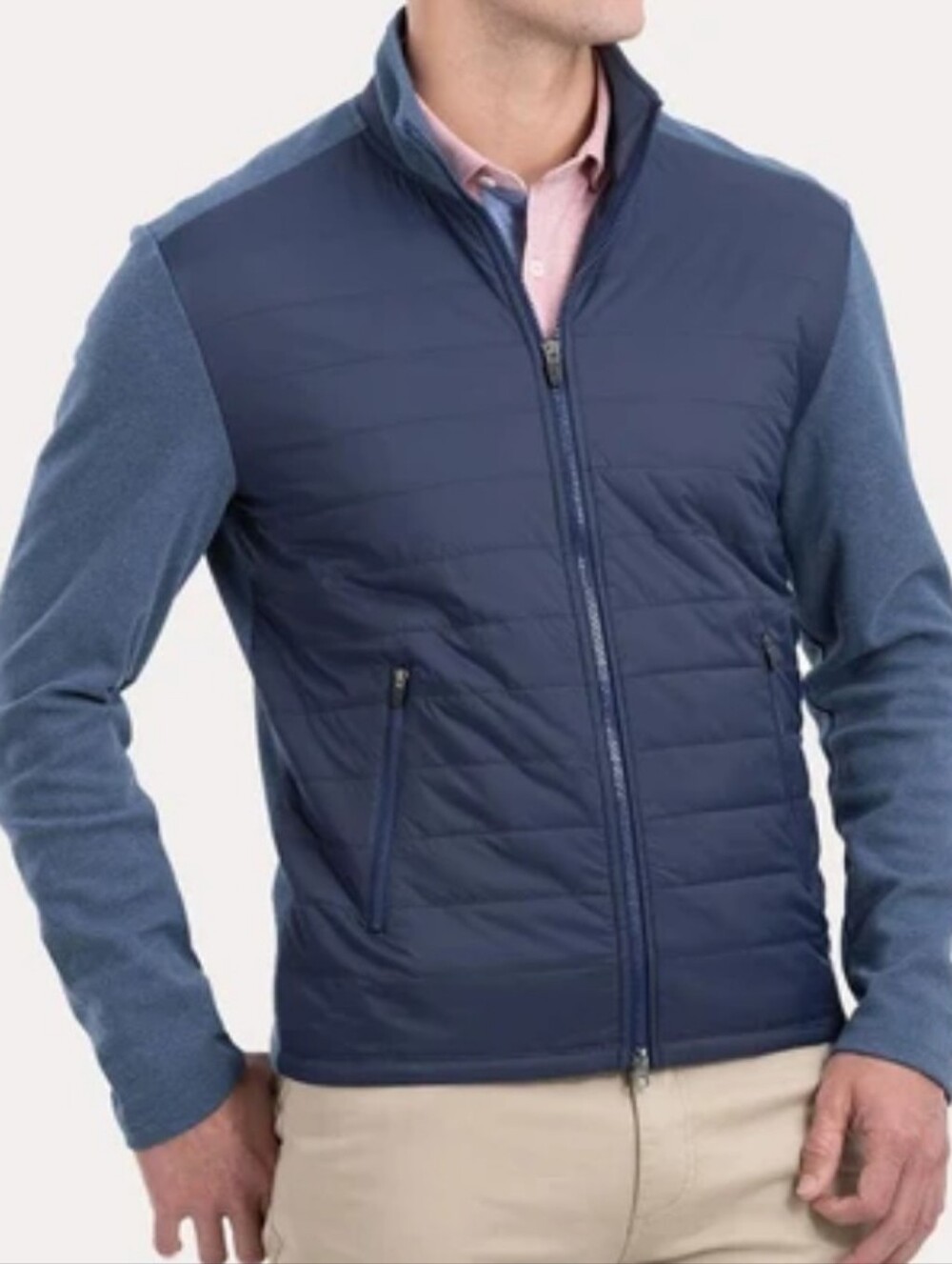 Johnnie O Calvin 2 Way Full Zip Polar Quilted Puffer Jacket Mens Wake Blue